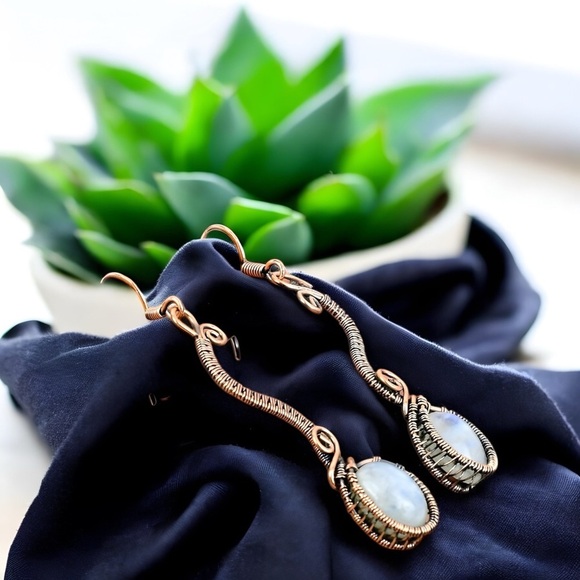 White Drop Earrings w/ Opal Stones & Swirl Details – Sterling Silver Hooks NWT - Picture 3 of 7